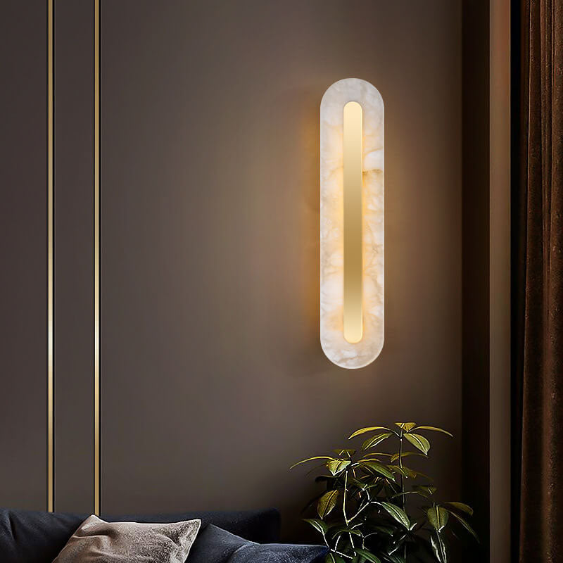 Light Luxury Brass Marble LED Wall Sconce - Oval Square Design