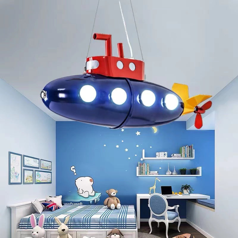 Contemporary Cartoon Submarine LED Chandelier for Kids' Bedroom