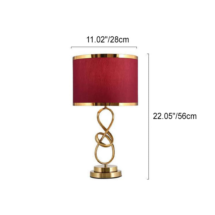 Modern Luxury Red Fabric Iron Knot Ring Table Lamp for Bedroom