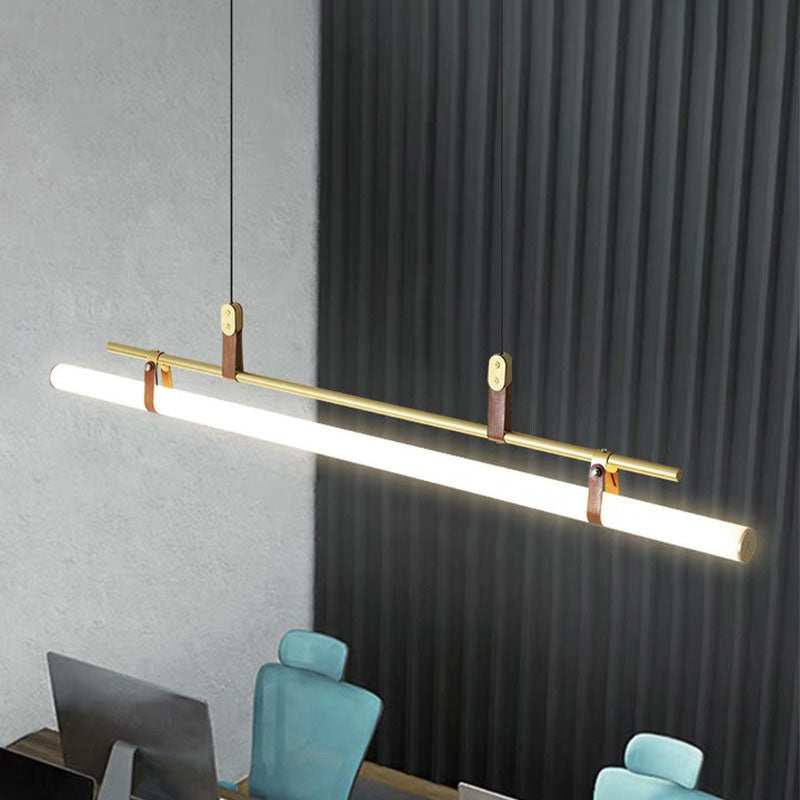 Modern Minimalist LED Island Light Chandelier - Iron, Acrylic & Faux Leather for Living & Dining Rooms
