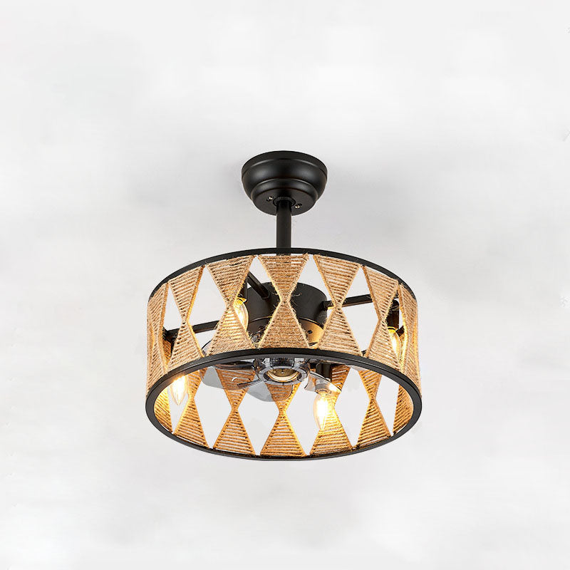 Industrial Twisted Rope Iron 4-Light Downrod Ceiling Fan Light Fixture