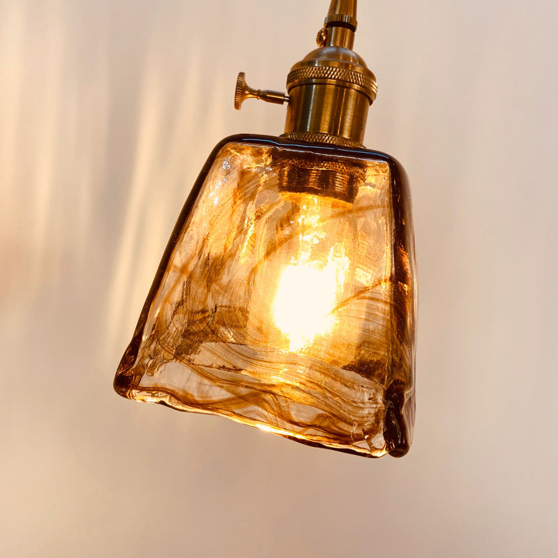 Vintage Amber Glass Brass Pendant Light 1-Light Ceiling Fixture