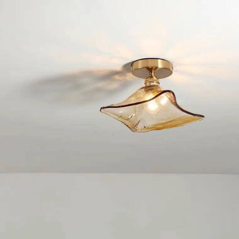 Modern Japanese Amber Glass Flush Mount Light - Multi-Style 1-Light Ceiling Fixture for Home Decor