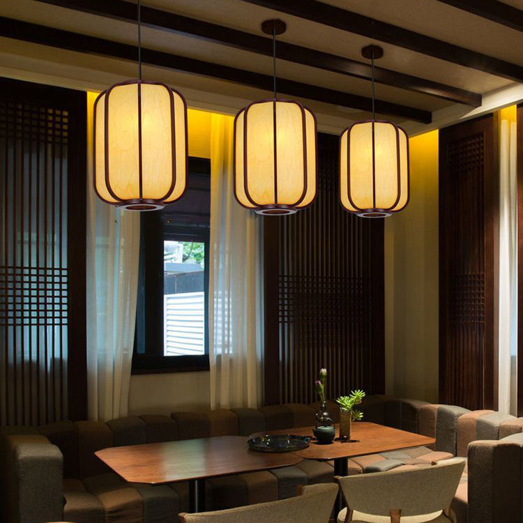 Traditional Chinese Faux Sheepskin Wooden Lantern Pendant Light - 1-Light for Living Room