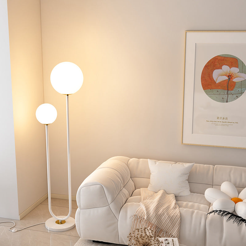 Modern Minimalist 2-Light Round Ball Iron Glass Floor Lamp for Bedroom