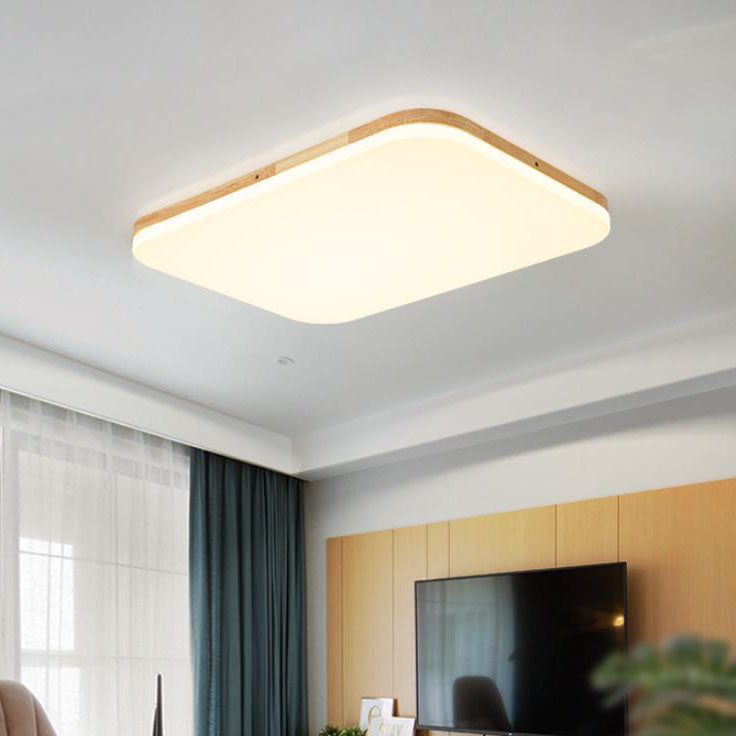 Nordic Solid Wood LED Flush Mount Ceiling Light - Rectangular PVC Design