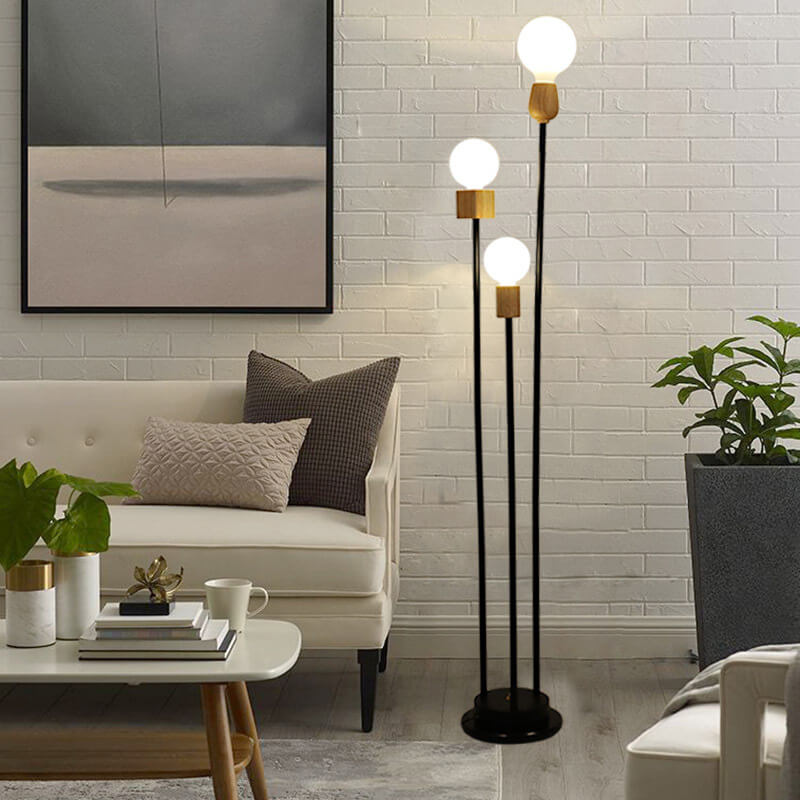 Industrial Retro Iron Frame Glass Ball 3-Light Floor Lamp