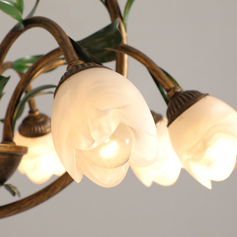 Modern Art Deco Iron Lacquered 6/8-Light Chandelier with Tulip Glass Crystal Shade for Living Room