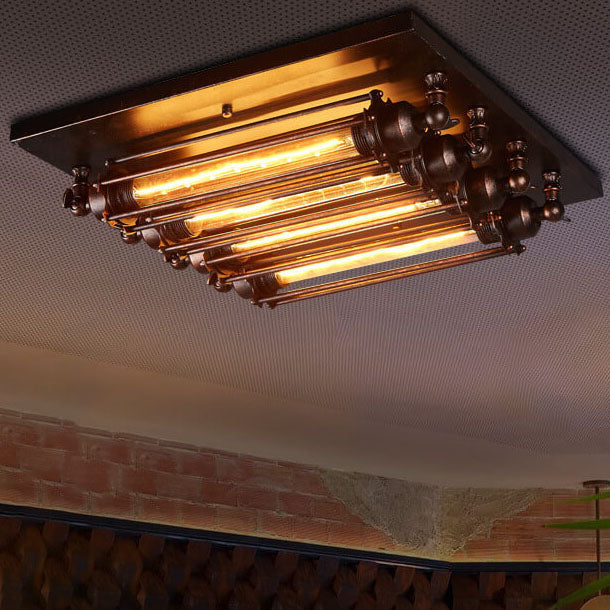 Nostalgic Industrial 4-Light Flush Mount Ceiling Light - Iron and Glass Design