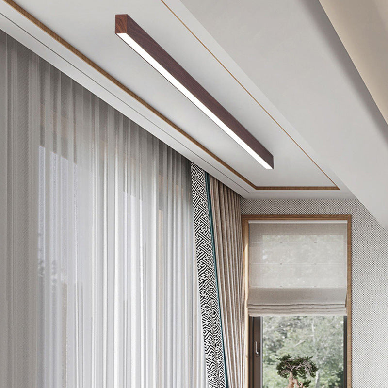 Modern Minimalist LED Flush Mount Ceiling Light - Wood Grain Aluminum Strips Design