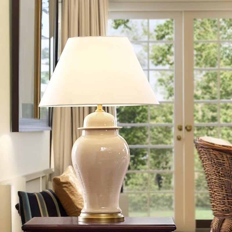 Traditional Rustic Ceramic Fabric Conic Vase 1-Light Table Lamp for Study Bedroom Home Decor Modern Rustic Lighting Elegant Desk Lamp Unique Accent Lamp Decorative Illumination Farmhouse Style Ceramic Table Lamp Cozy Living Room Lighting Soft Fabric Shade