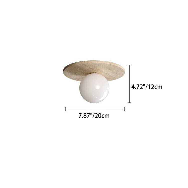 Vintage Round Travertine Flush Mount Ceiling Light - 1-Light Hallway Fixture