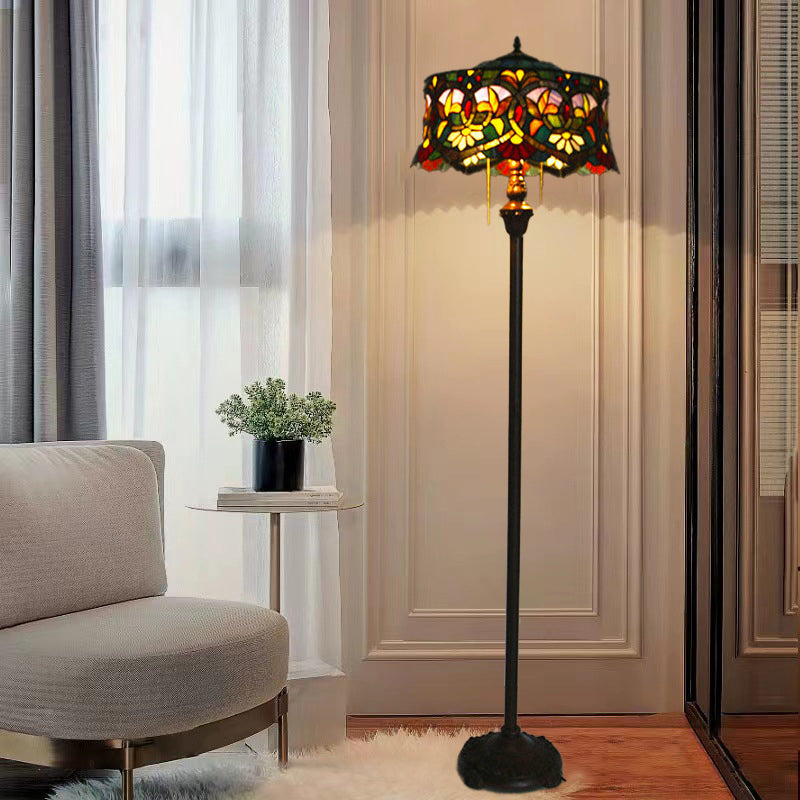 Tiffany Lily Stained Glass Yurt 2-Light Floor Lamp for Study
