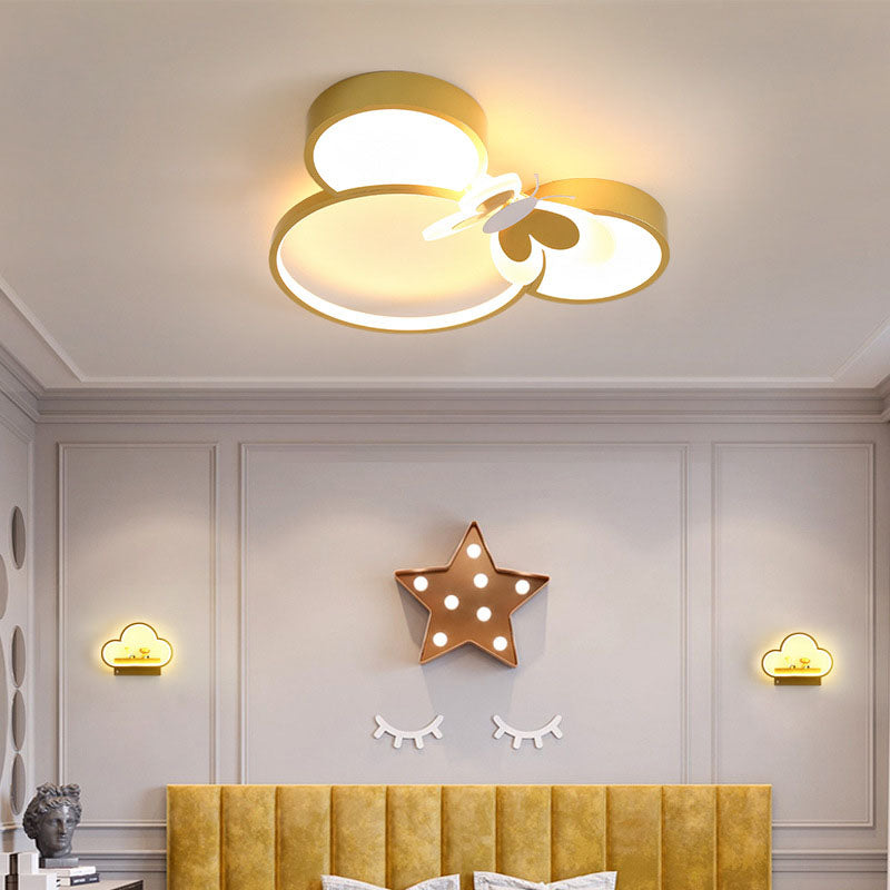 Modern Creative Minimalist Wrought Iron Cartoon Mouse LED Flush Mount Ceiling Light Kids Room Nursery Decorative Lighting Fun Cute Design Energy Efficient Ceiling Fixture Bright Kids Bedroom Illumination Stylish Home Decor Unique Animal Light Fixture Cart