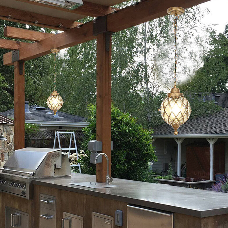 European Vintage Round Ball Die-Cast Aluminum Outdoor Waterproof Pendant Light 1-Light
