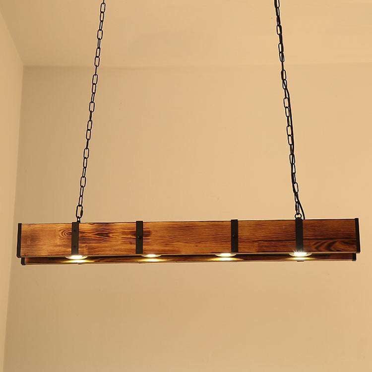 Vintage Solid Wood Long Bar LED Island Light Chandelier for Dining Room