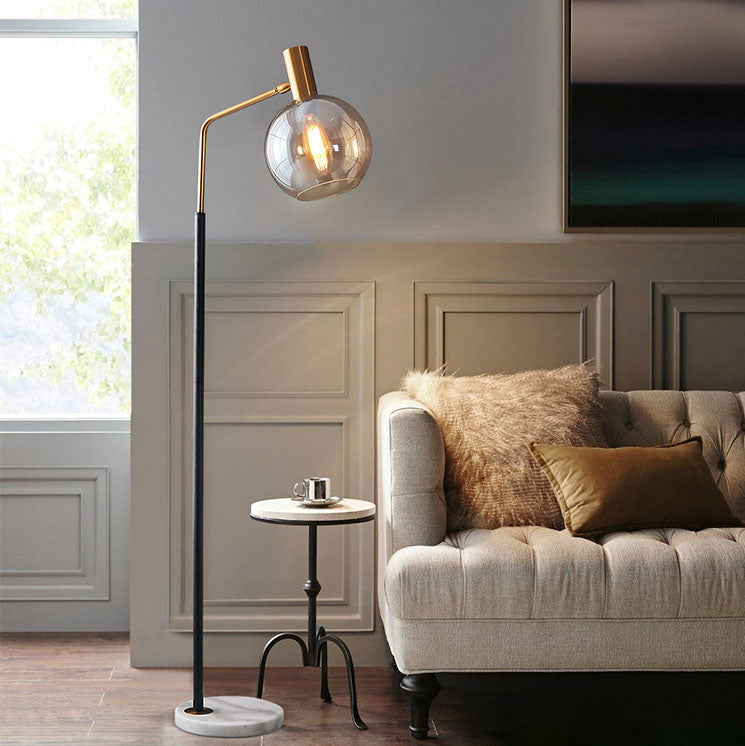 Contemporary Nordic Glass Dome Shade Marble Base Floor Lamp - Living Room Lighting