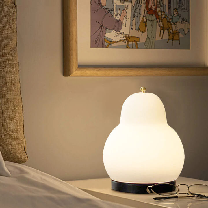 Traditional French Cream Pear Shape LED Touch Table Lamp Rechargeable for Bedroom