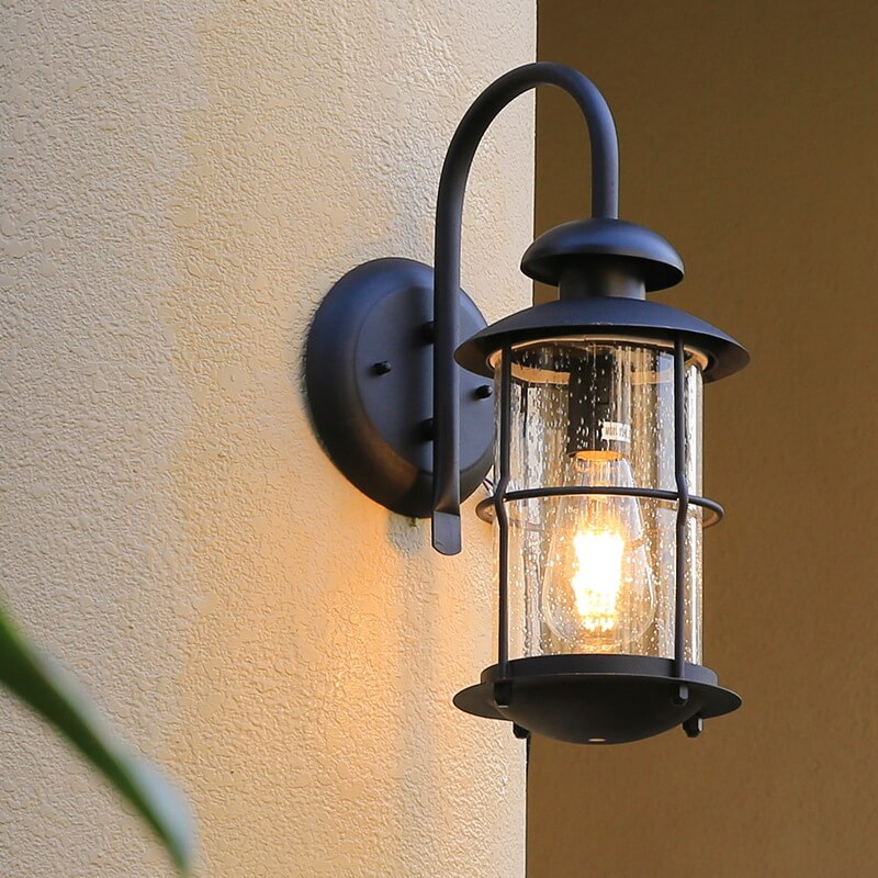 European Vintage Waterproof Iron Glass Wall Sconce Lamp - 1-Light Outdoor Fixture