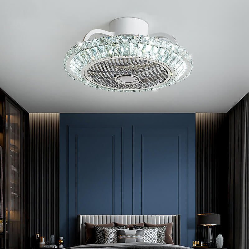 Nordic Crystal Round LED Flush Mount Ceiling Fan Light