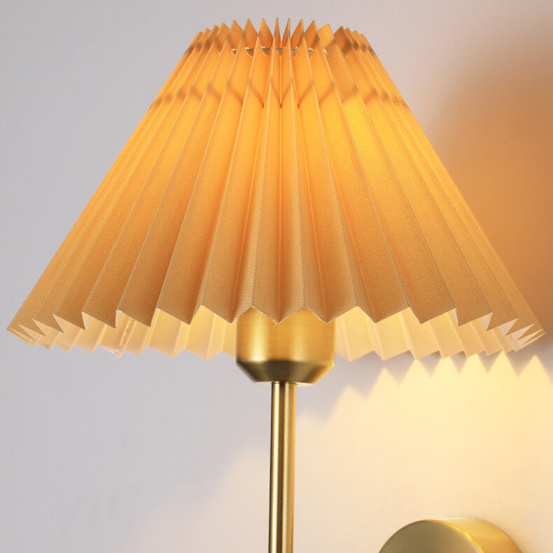 Vintage Pleated Fabric Shade Wall Sconce Lamp - 1-Light Straight Arm, Retro Lighting, Home Decor