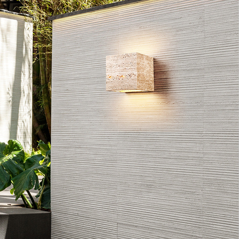 Traditional Japanese Waterproof Yellow Travertine LED Wall Sconce for Hallway