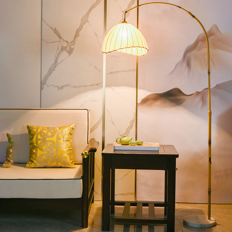 Vintage Fabric Marble Fishing Imitation Bamboo Floor Lamp with Light