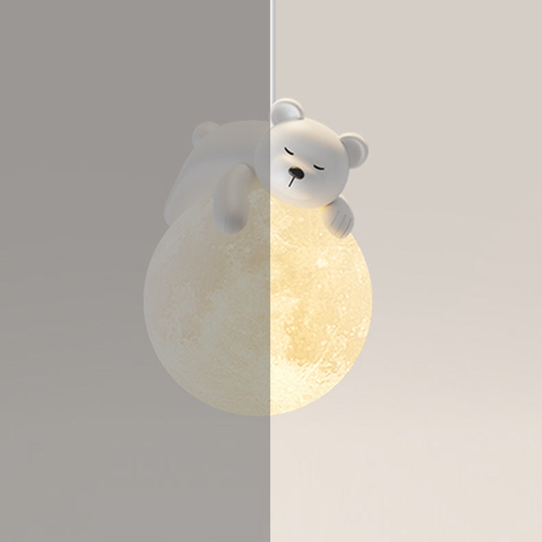 Contemporary Rabbit Moon Kids Pendant Light - 1-Light Resin Fixture for Living Room Decor