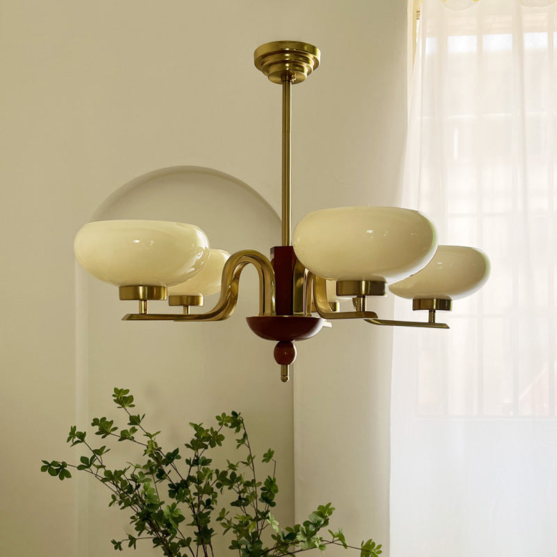 Vintage Metal Glass Oval Round 3/5 Light Chandelier for Living Room