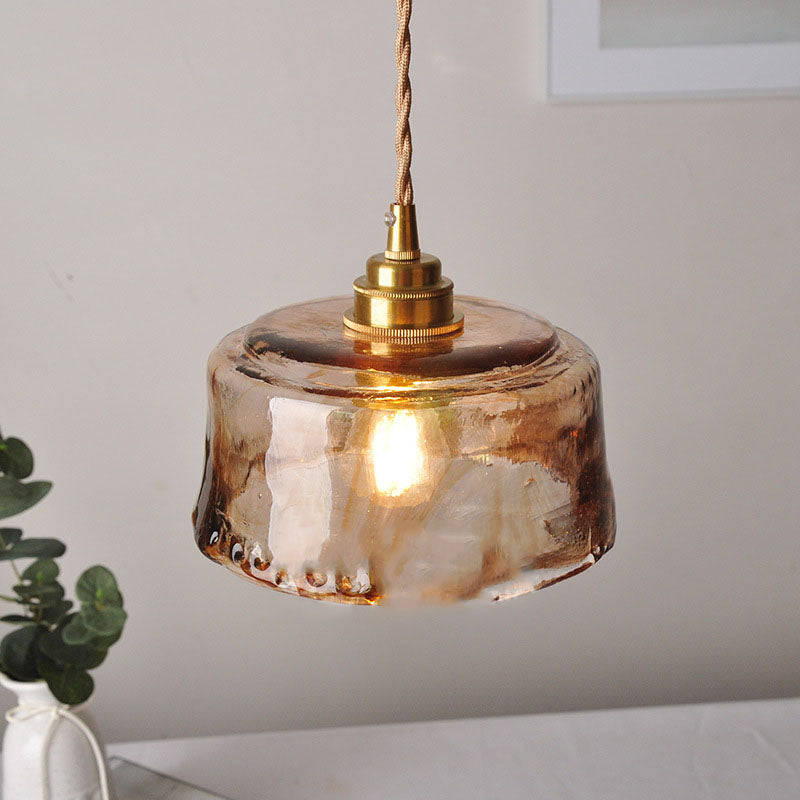 Vintage Amber Glass Brass Pendant Light for Living Room
