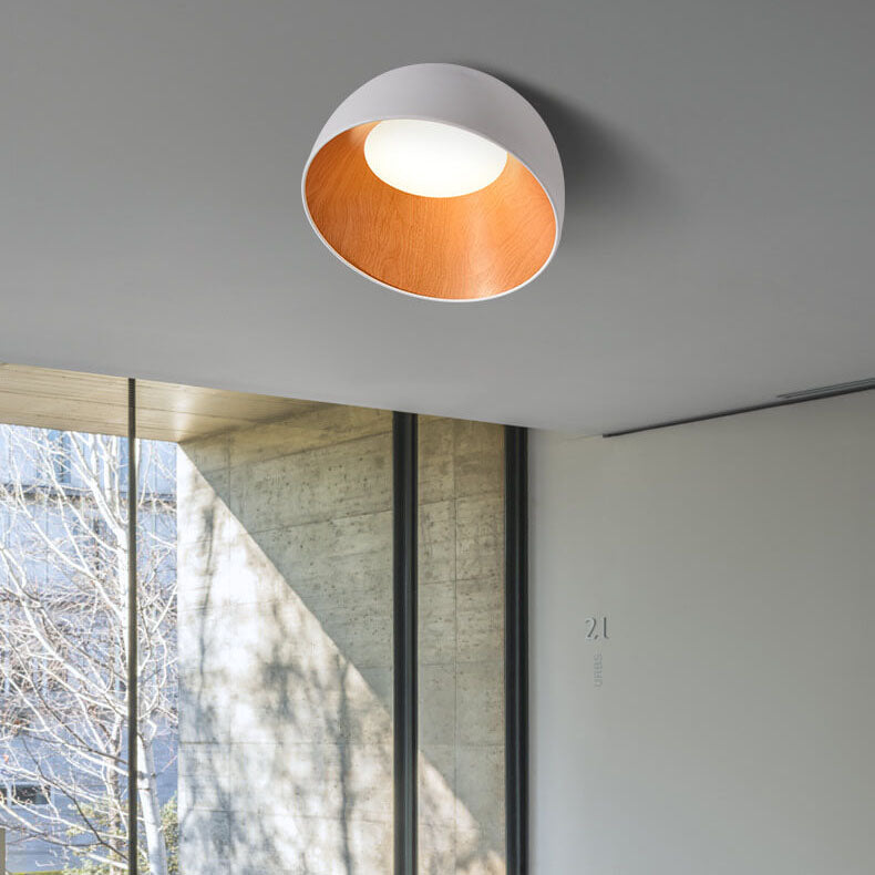 Minimalist Wooden Bowl Iron LED Ceiling Light Fixture