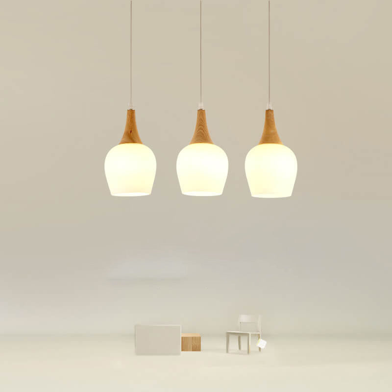Nordic Solid Wood Glass White Bottle Chandelier 1/3 Light Design