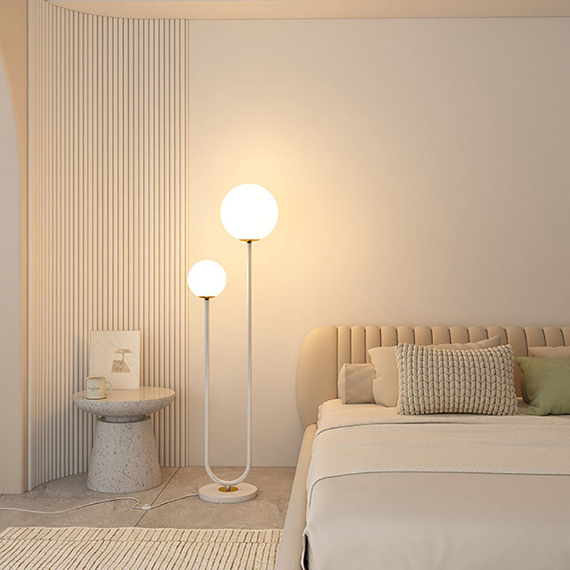 Modern Minimalist 2-Light Round Ball Iron Glass Floor Lamp for Bedroom