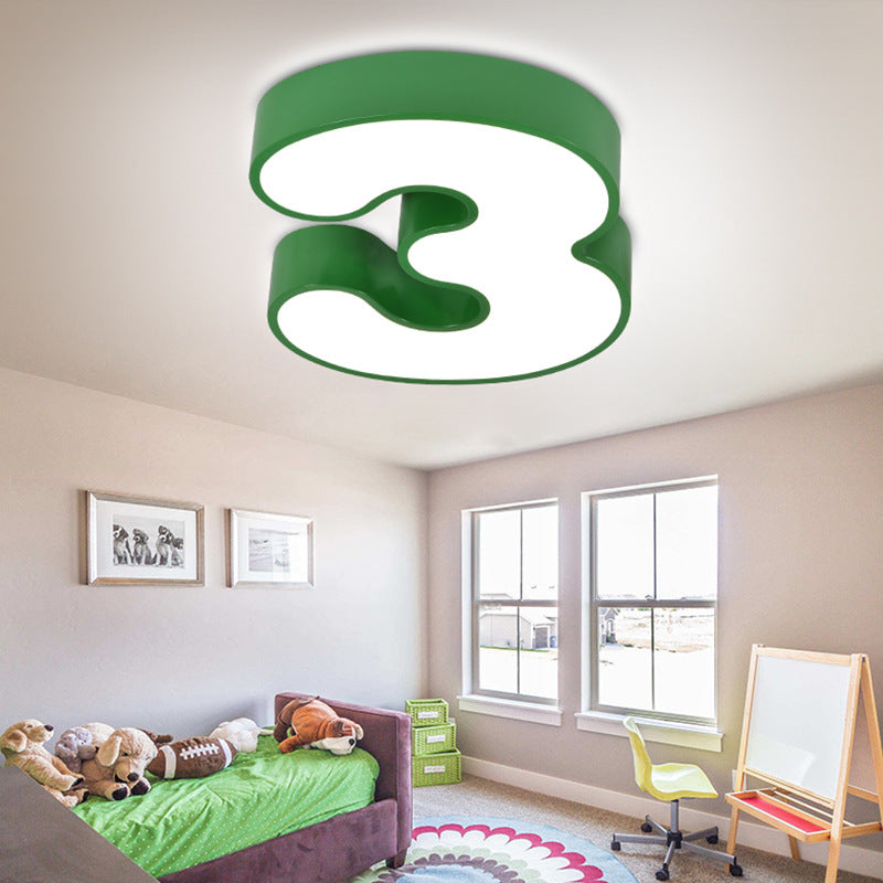 Contemporary Creative Kids Iron Number Design LED Flush Mount Ceiling Light Bedroom, Modern Children’s Room Lighting, Unique Number Shaped LED Light, Stylish Ceiling Fixture for Kids, Energy Efficient Flush Light for Nursery, Playroom Illumination, Decora