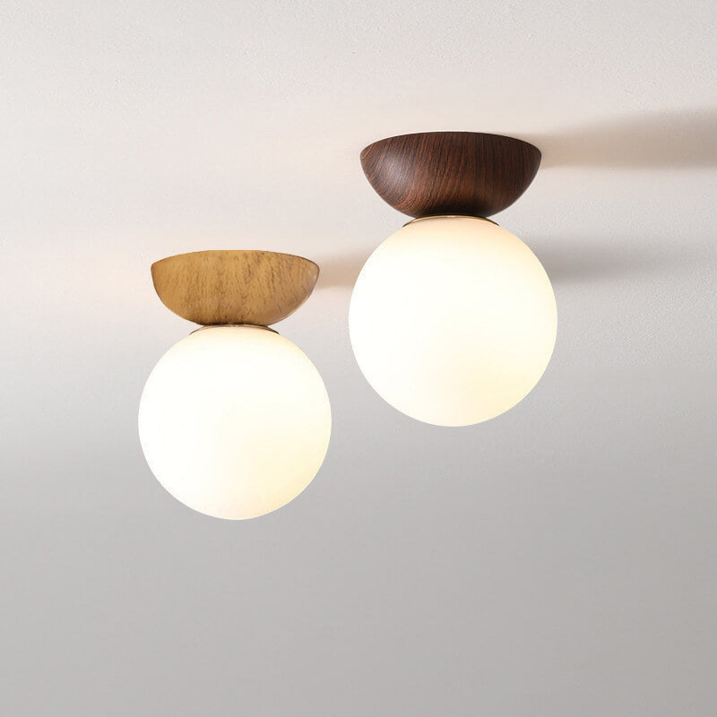 Modern Minimalist Glass Iron Orb 1-Light Semi-Flush Mount Pendant for Living Room Lighting