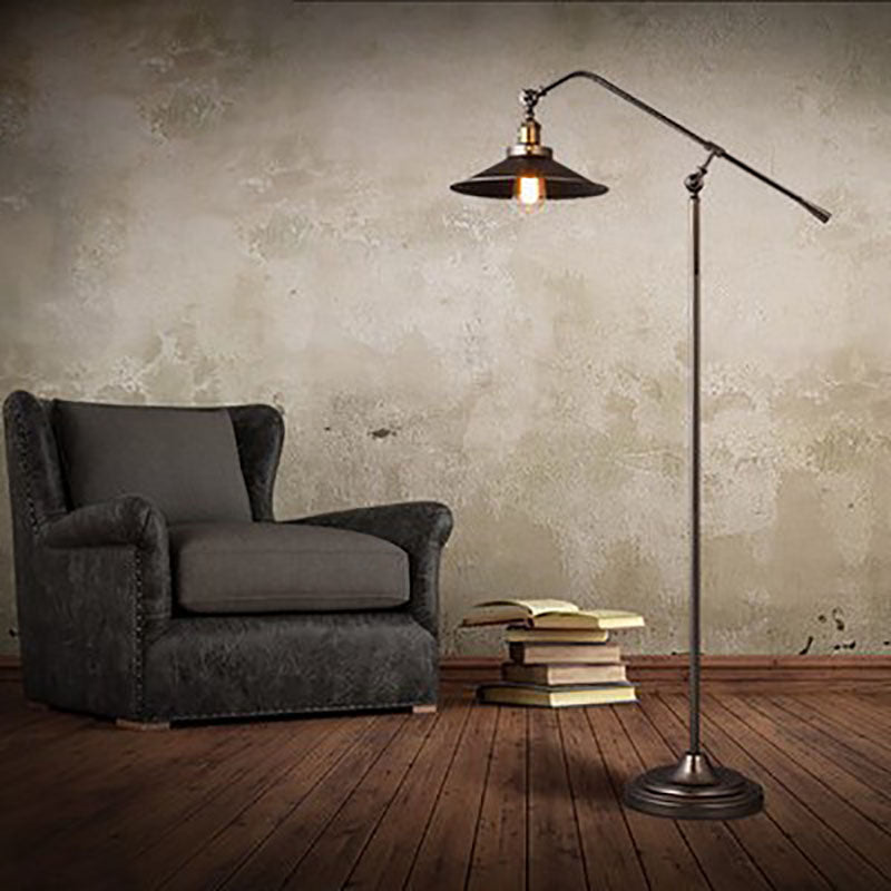 Contemporary Industrial Iron Floor Lamp - Long Arm 1-Light for Bedroom