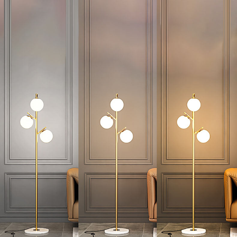 Contemporary Scandinavian Orb Pillar Floor Lamp - 3-Light Metal & Marble Glass for Living Room