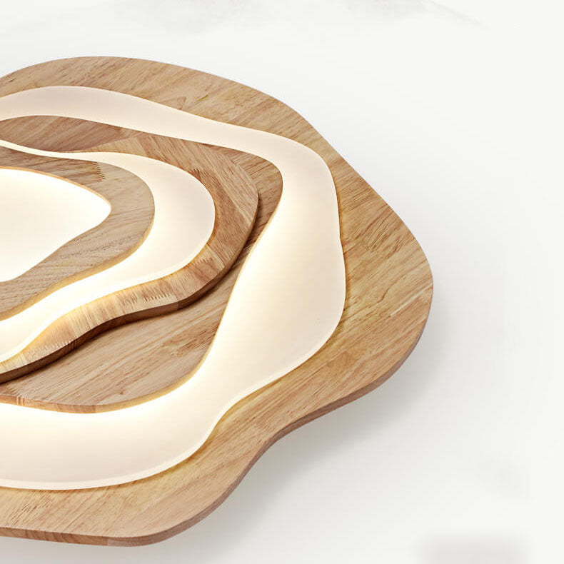 Modern Chinese Solid Wood Round LED Ceiling Light - Textured Flush Mount Lamp