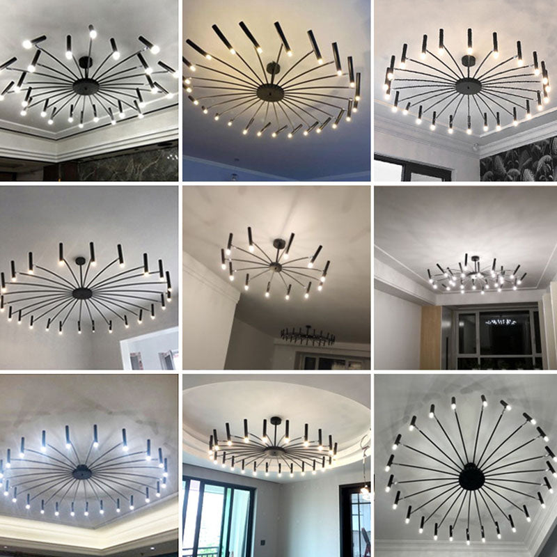 Contemporary Scandinavian Round Radioactive Iron Aluminum Chandelier 12/24 Light for Living Room