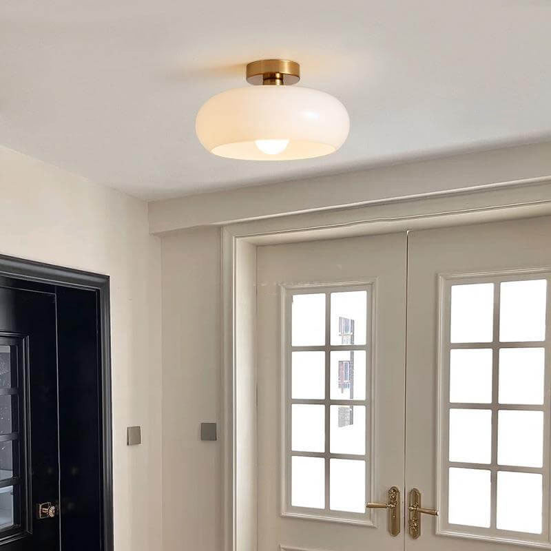 Modern Retro Solid Color Glass Pendant Light - Electroplated Copper Flush Mount 1-Light Fixture