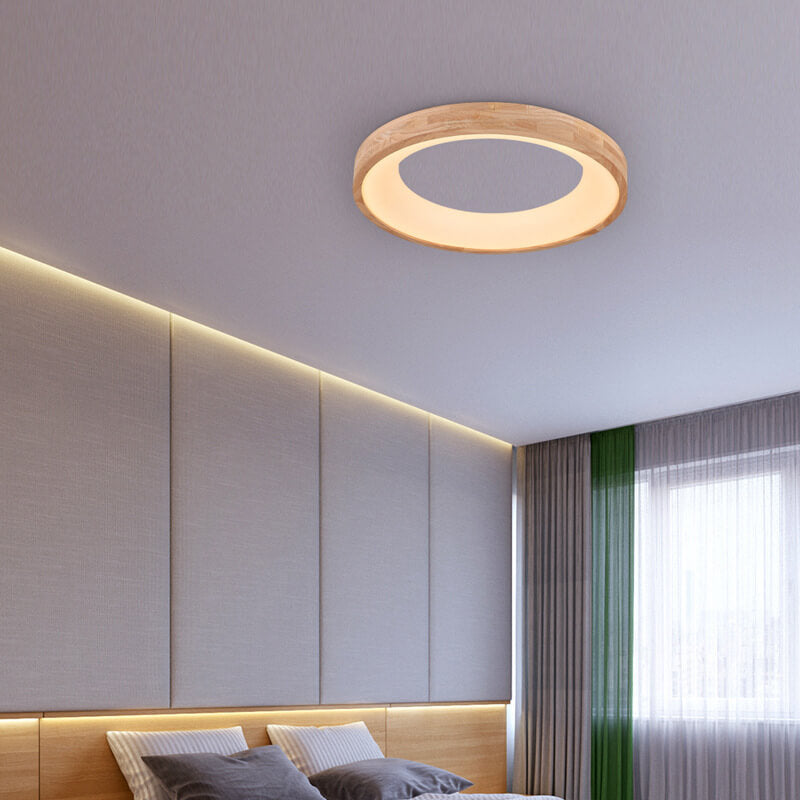 Nordic Minimalist Round LED Flush Mount Ceiling Light - Log Wood Design, Modern Illumination, Natural Aesthetic, Home Lighting Solution