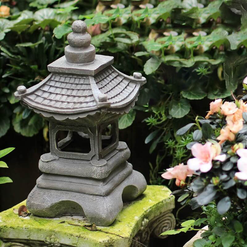 Japanese Zen Solar Pagoda Stone LED Outdoor Light - Waterproof Garden Decoration
