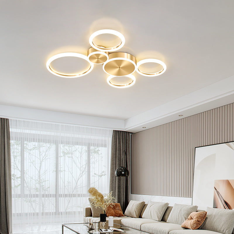 Modern Luxury Golden Circle Acrylic LED Flush Mount Ceiling Light for Living Room
