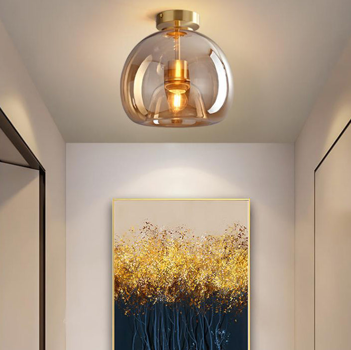Contemporary Nordic Round Glass Iron Ball 1-Light Semi-Flush Mount Ceiling Light for Living Room