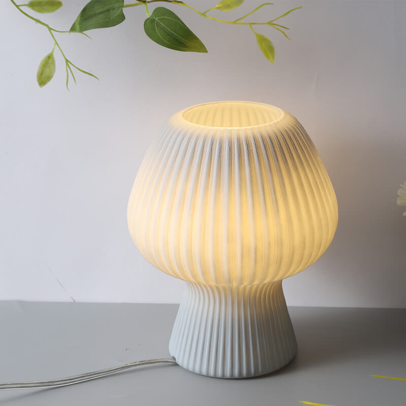 Modern Minimalist Mushroom 1-Light Glass Table Lamp for Bedside, Stylish Nightstand Lighting, Contemporary Home Decor, Elegant Glass Shade, LED Compatible, Small Space Accent Light, Chic Bedroom Lamp