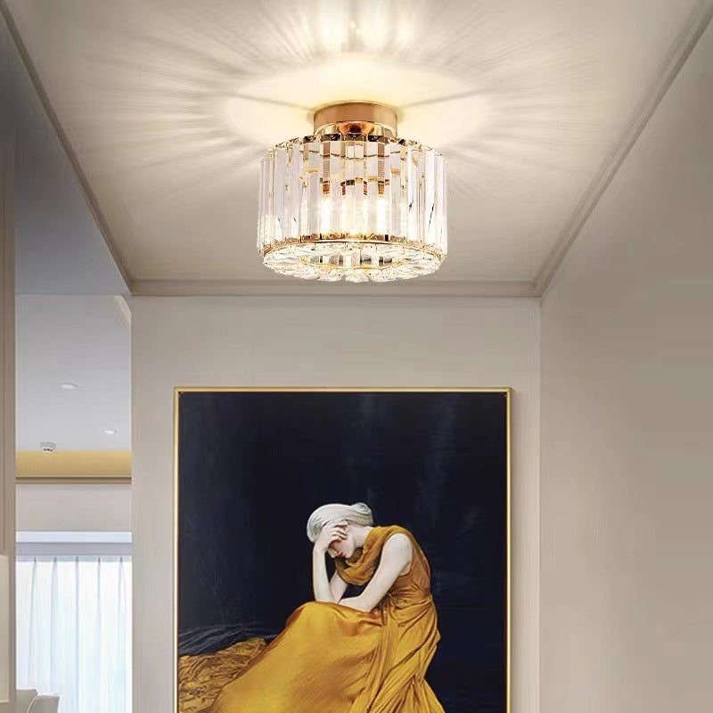 Modern Luxury Crystal Round Square 1-Light Semi-Flush Mount Ceiling Light for Living Room