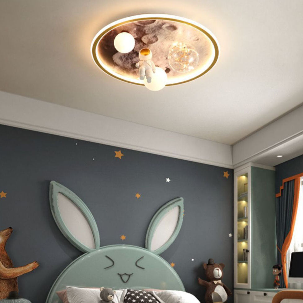 Children's Cartoon Astronaut Moon Acrylic LED Flush Mount Ceiling Light for Kids Room, Space Theme Bedroom Lighting, Cute Astronaut Design, Kids Night Light, Durable & Energy Efficient Ceiling Fixture, Ideal for Nursery & Playroom Decor