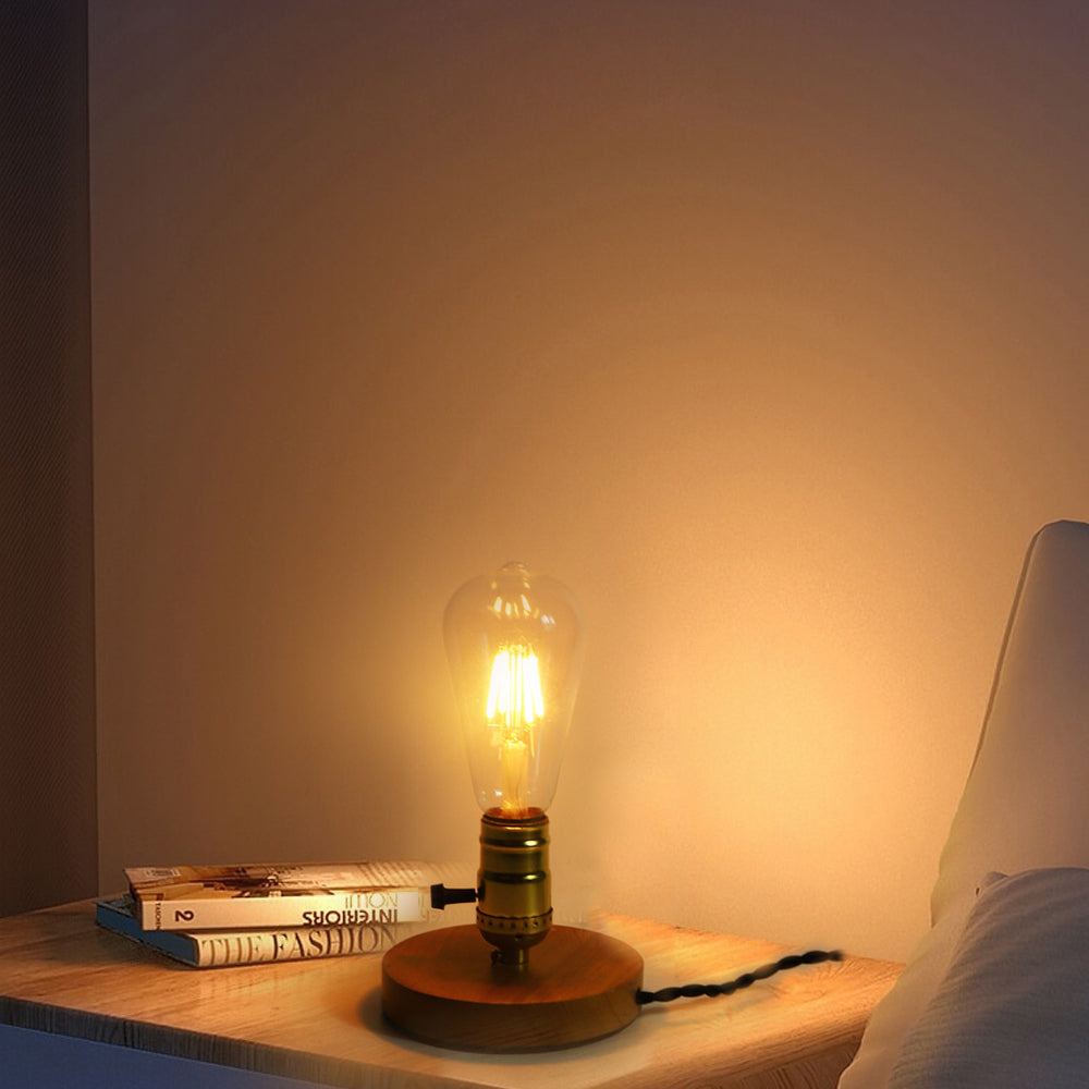 Vintage Glass Table Lamp with Solid Wood Base - 1-Light Bedside Lighting