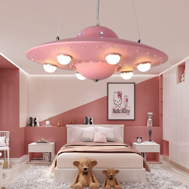 Contemporary Creative Kids Spaceship Iron Glass LED Chandelier for Bedroom Lighting, Unique Space-Themed Decor, Modern Children's Room Illumination, Fantasy LED Pendant Light for Playroom, Stylish Home Decor for Kids, Astronaut and Rocket Design Chandelie
