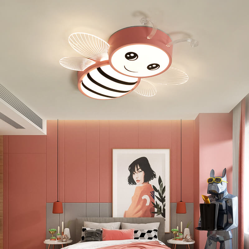 Contemporary Kids Bee Iron Acrylic LED Flush Mount Ceiling Light for Bedroom, Nursery Lighting, Child's Room Decor, Insect Theme Ceiling Fixture, Energy-Efficient Illumination, Cute Bee Design, Playful Ceiling Lights for Children, Modern Flush Mount Honey
